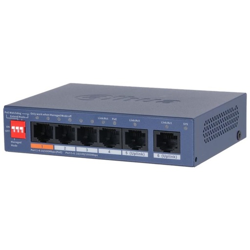 [O203CS400660] Switch|DAHUA|DH-CS4006-4ET2GT-60|Switch layer L2|2xRJ-45 ports|RJ-45 Ports Type Fast Ethernet (10/100)|4xGigabit Ethernet (copper) ports quantity|Power over Ethernet (PoE) Yes|4xPower over Ethernet (PoE) ports quantity|Total Power over Ethernet (PoE) budget 60 W|CS4006-4ET2GT-60