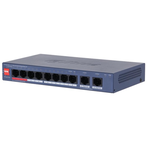 [O203CS401662] Switch|DAHUA|DH-CS4010-8ET2GT-110|Switch layer L2|8xRJ-45 ports|RJ-45 Ports Type Fast Ethernet (10/100)|2xGigabit Ethernet (copper) ports quantity|8xPower over Ethernet (PoE) ports quantity|Total Power over Ethernet (PoE) budget 110 W|CS4010-8ET2GT-110